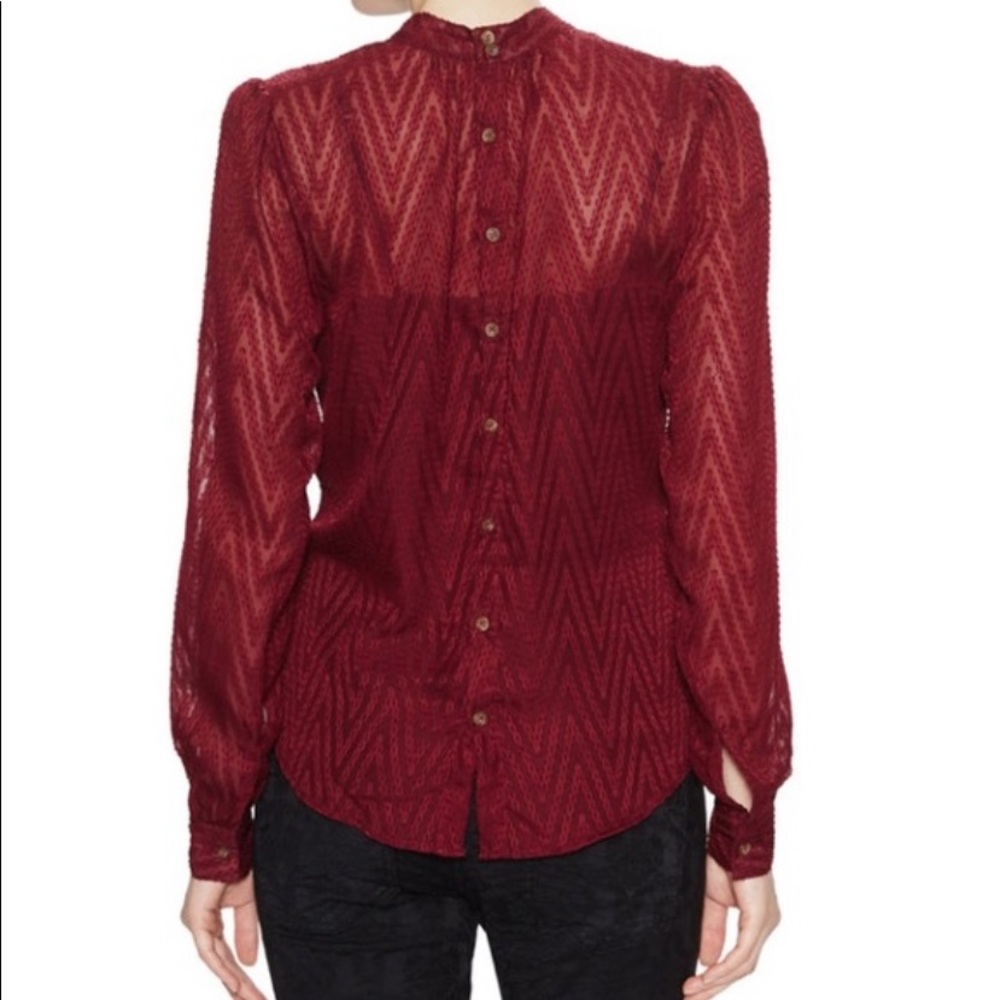 Free People Sheer Mesh Chevron Print Blouse Top - Picture 8 of 10